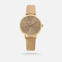 ‎ ساعة نسائية كلاسيك عصري من الجلد باللون البيج بم...