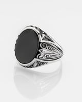 ‎ خاتم فضة رجالي بحجر اونكس أسود | ZJR097M1102