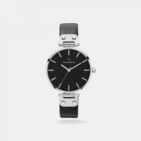 ‎ ساعة موك برق نسائية بسوار من الجلد باللون الأسود...