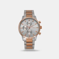 ‎ ساعة رجالية بسوار من الستيل الفضي والروز قولد بت...