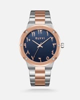 ‎ ساعة رجالية ستيل باللون الفضي و روز قولد | LAS07...