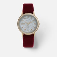 ‎ ساعه نسائيه بسير مخمل بلون أحمر | ZOV003L014029