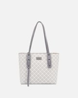 ‎ شنطة نسائية كلاسيك بلون أبيض ورمادي