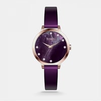 ‎ ساعة نسائية بسير رفيع من الجلد باللون الموف والن...