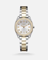 ‎ ساعة نسائية بسير ستيل بلون فضي وذهبي