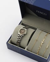 هدية نسائية ساعة واساور بلون ذهبي وفضي