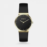 ‎ ساعة فينشي الرجالية من الجلد باللون الأسود بتصمي...