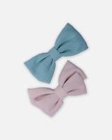 مشبكين للشعر بشكل فيونكة بلون أخضر وأبيض