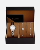 ‎ طقم هدية نسائية كلاسيك بلون فضي من إلڤي | SLOS02...