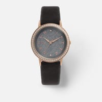 ‎ ساعه نسائيه بسير مخمل بلون رمادي | ZOV003L100461