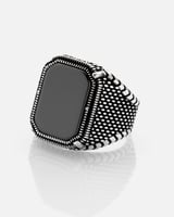 ‎ خاتم فضة رجالي بحجر اونكس أسود | ZJR089M1102