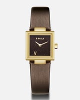 ‎ ساعة نسائية من الجلد بلون بني