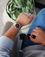 ‎ ساعة رجالية ستيل باللون الفضي و روز قولد | LAS07...