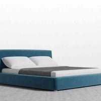 سرير خشبي MDF بالستخدام قماش المخملي ذو اللون الأز...