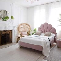 سرير ألين المخملي بتصميم حديث ذو اللون الوردي