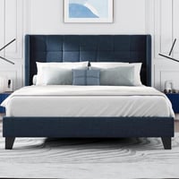 سرير خشب مع قماش شانيل- باللون الأزرق لتجربة نوم م...