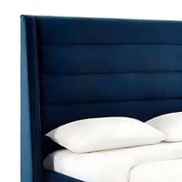 سرير ماتش الخشبي بقماش مخملي- الأزرق