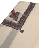 شال كشميري سكري مطرز بلون احمر وفضي 58