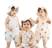 أوفرول بناتي بدون أكمام بطبعة الفراولة(مع قبعة)