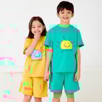 طقم صيفي بارد برسمة الشمس السعيدة (لون أخضر)