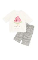 طقم صيفي قطني للفتيات برسمة البطيخ المنعش