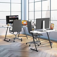 طاولة بشكل حرف ال مع رف شاشة اللون ابيض