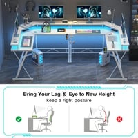 طاولة قيمنق بشريط اضاءة LED ومنافذ طاقة، مكتب كمبب...