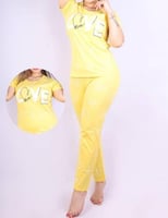 بيجامة نسائية نصف كم (أصفر - بطول الكاحل)