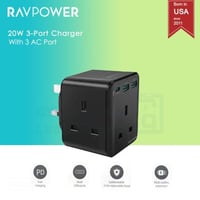 شاحن جداري 3 مداخل طاقه ثلاثيه مع منفذين USB ومنفذ...