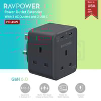 شاحن جداري راف باور بقوة 45 واط بثلاث منافذ طاقة ا...