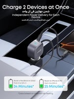شاحن سيارة بقوة 75 واط بمنفذ تايب سي مع سلك مدمج ت...