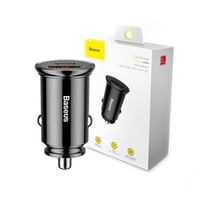 شاحن سيارة بيسوس 30 واط منفذين USB+PD أسود