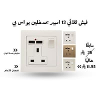 فيش ثلاثي 13 امبير بمفتاح مع مدخل USB