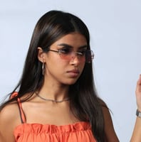 نظارة شمسية نسائية شكل سداسي بدون إطار عدسة وردي م...