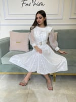 فستان ابيض خامه. جاكار حرير كوري