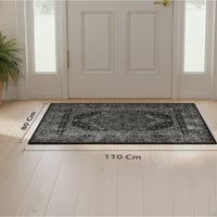 سجادة رمادي فحمي | نمط شرقي عتيق أحادي اللون | مقا...