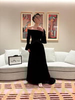 فستان كحلي غامق اكمام