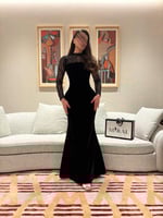 فستان جوخ اسود اكمام تطريز