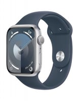 ساعة ابل S9 مقاس 45 مم لون فضي مع سوار ازرق ستورم...