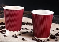 أكواب ورقية عنابي مموجة بدون غطاء 3 طبقات -12 أنز...