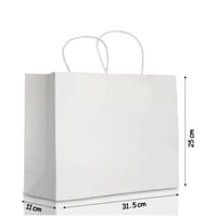 كيس ورق أبيض عرضي بيد-31.5*25*12سم/12كيس