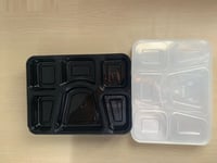 علب بلاستيك للميكروويف اسود بغطاء شفاف -6 أقسام/ ا...