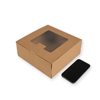 علب كرافت بني مربعة بغطاء شفاف للحلويات والفطائر م...