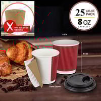 أكواب ورقية عنابي مموجة بدون غطاء 3 طبقات -8 أنز /...