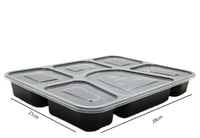 علب بلاستيك للميكروويف اسود بغطاء شفاف -6 أقسام/ ا...