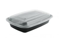 علب بلاستيك للميكروويف مستطيل بغطاء شفاف -750مل/ ا...