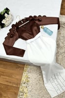 فستان سهرة - كريب بُني مع ابيض