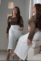 فستان سهرة - كريب بُني مع ابيض