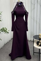 فستان ناعم - مطرز عنابي