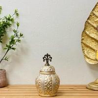 فازة انتيك سيراميك ذهبي وابيض مقاس صغير